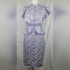 Wiwalorna Purple Floral Peplum‎ Dress Sz M Fairycore Coquette Fairygoth